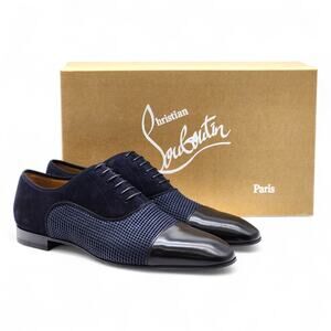 Christian Louboutin Greggo Leather and Suede Oxford Shoes Blue EU 45 US 12